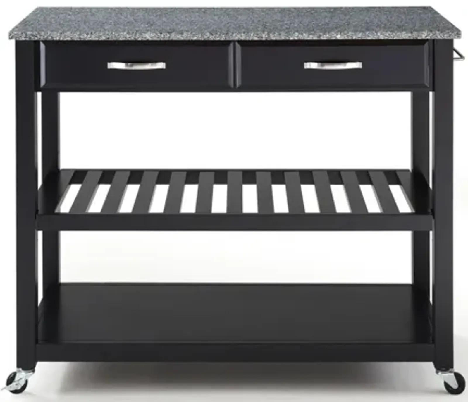 Solid Granite Top Kitchen Cart/Island with Optional Stool Storage in Black