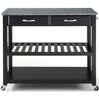 Solid Granite Top Kitchen Cart/Island with Optional Stool Storage in Black