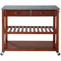 Solid Granite Top Kitchen Cart/Island with Optional Stool Storage in Classic Cherry