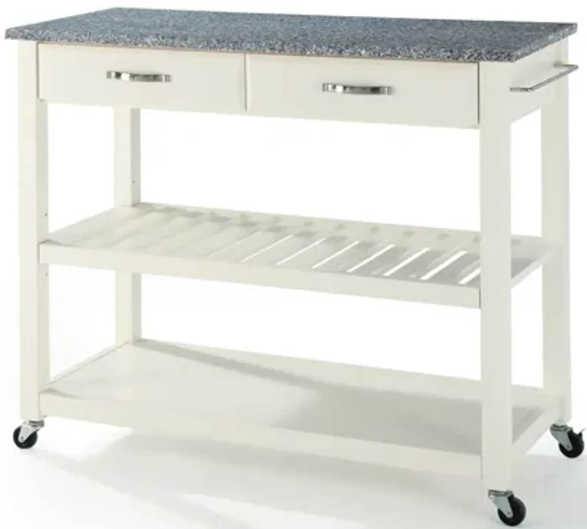 Solid Granite Top Kitchen Cart/Island with Optional Stool Storage in White