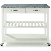 Solid Granite Top Kitchen Cart/Island with Optional Stool Storage in White