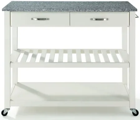 Solid Granite Top Kitchen Cart/Island with Optional Stool Storage in White