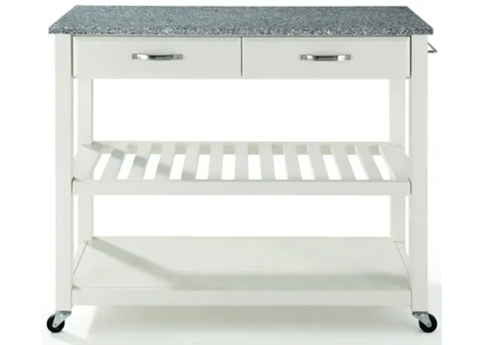 Solid Granite Top Kitchen Cart/Island with Optional Stool Storage in White