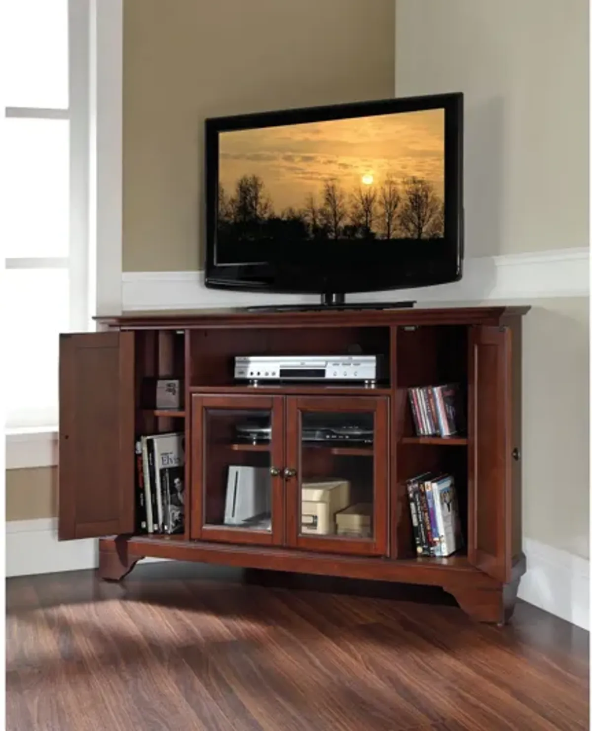 Lafayette 48" Corner TV Stand in Vintage Mahogany