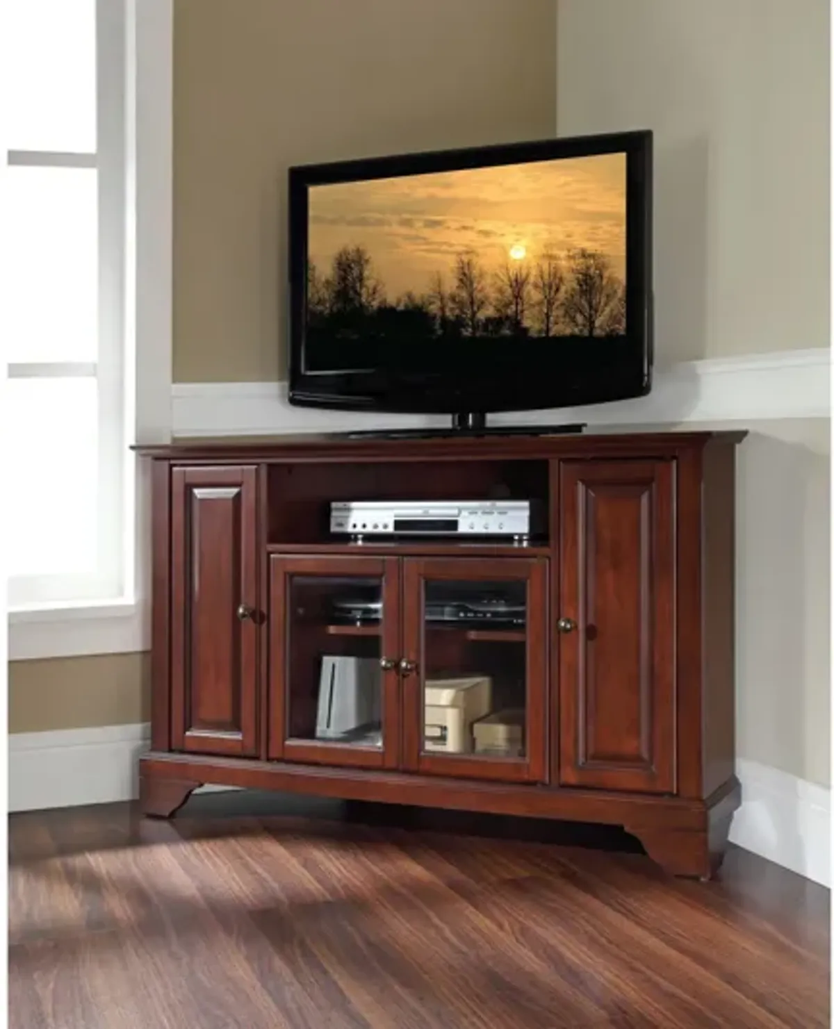 Lafayette 48" Corner TV Stand in Vintage Mahogany