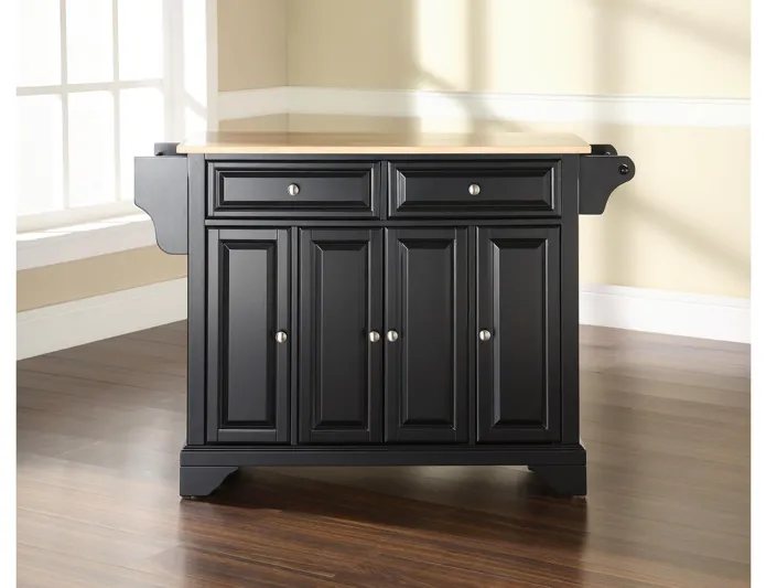 Lafayette Natural Wood Top Kitchen Island in Black