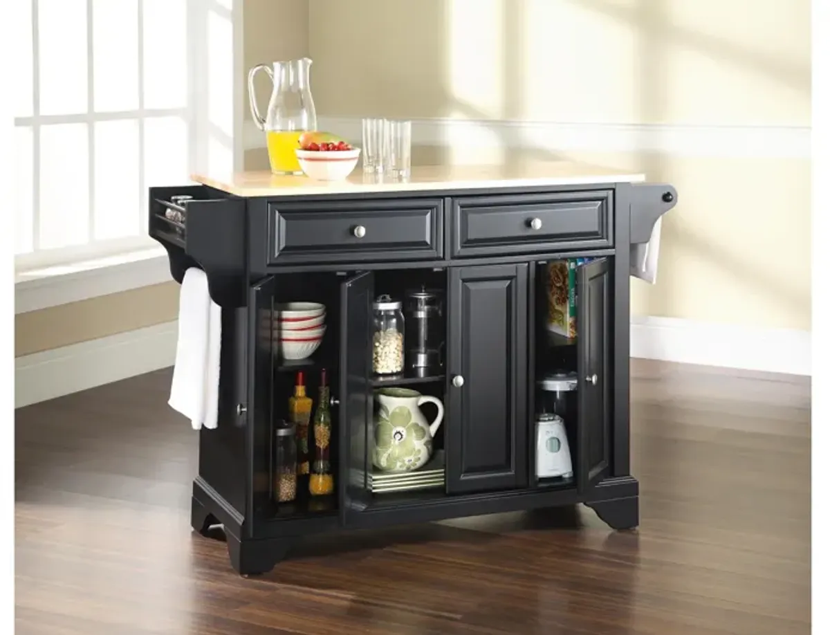 Lafayette Natural Wood Top Kitchen Island in Black