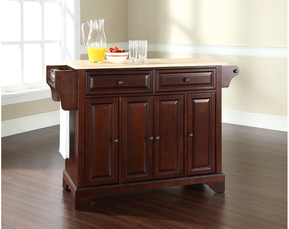 Lafayette Natural Wood Top Kitchen Island in Vintage Mahogany