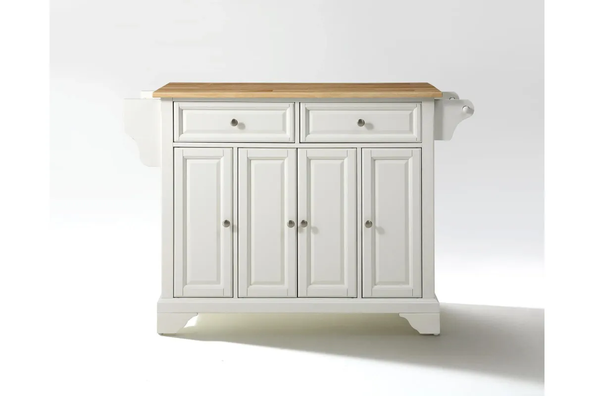 Lafayette Natural Wood Top Kitchen Island in White