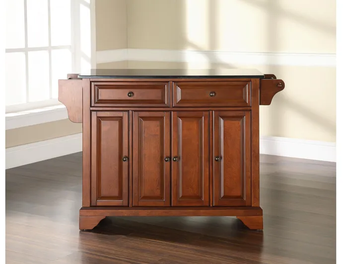 Lafayette Solid Black Granite Top Kitchen Island in Classic Cherry