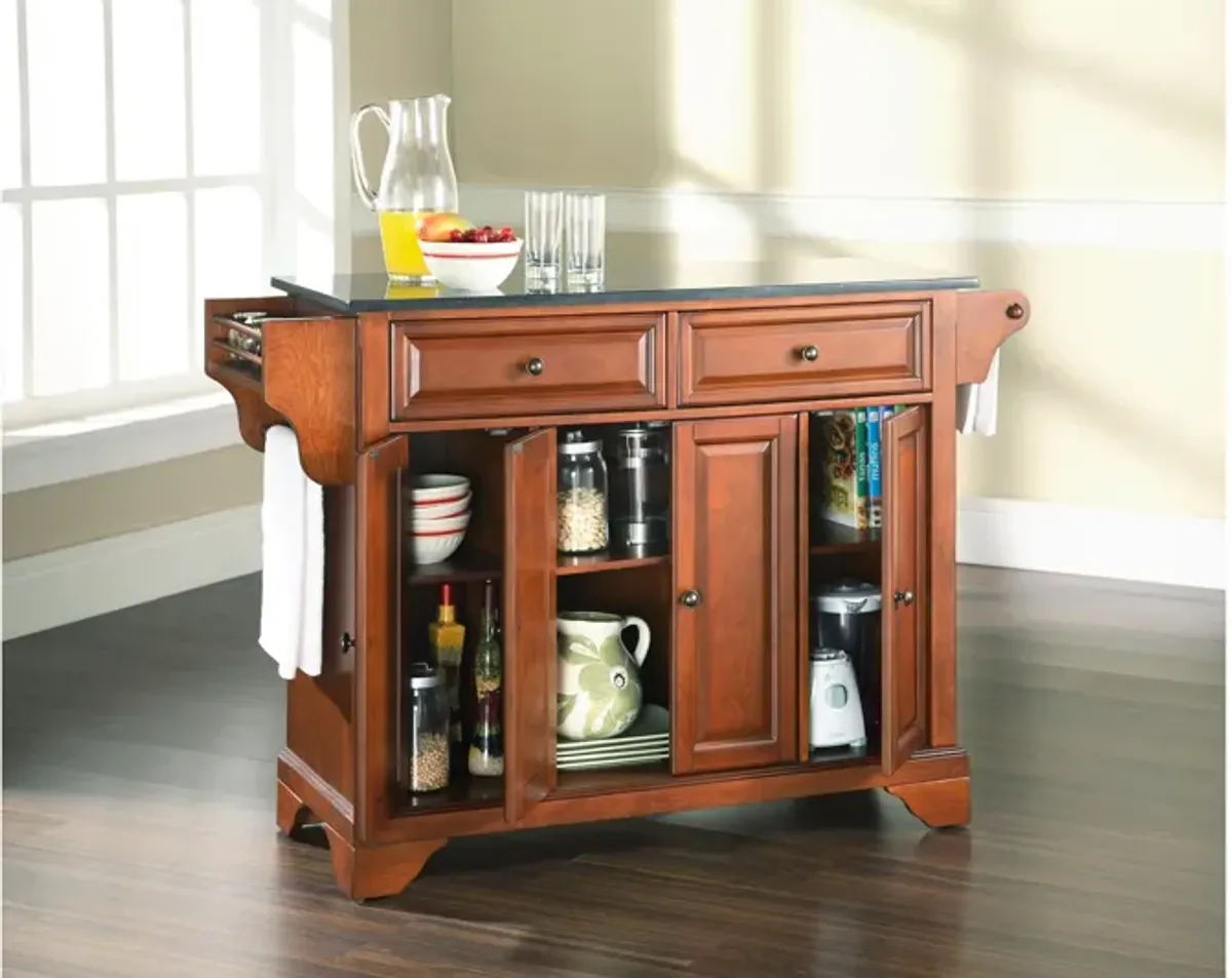 Lafayette Solid Black Granite Top Kitchen Island in Classic Cherry