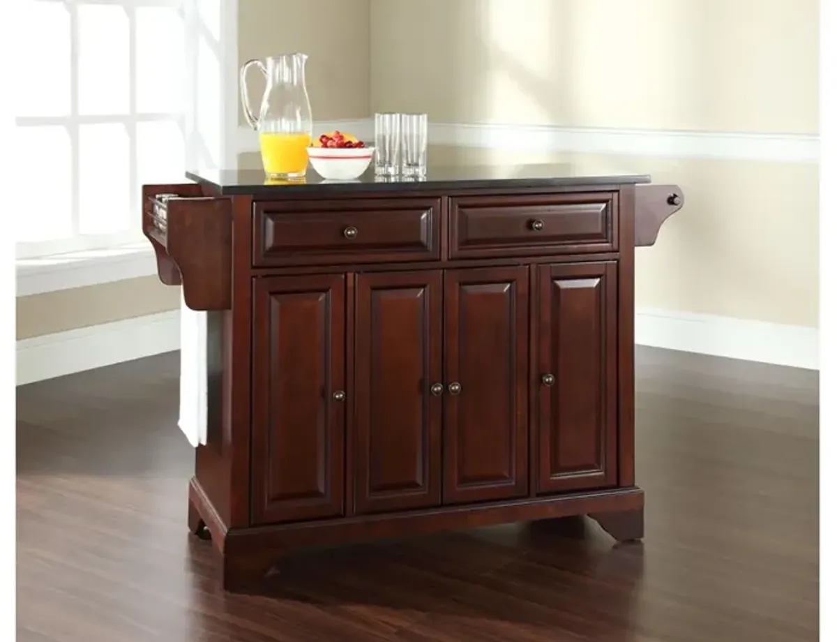 Lafayette Solid Black Granite Top Kitchen Island in Vintage Mahogany