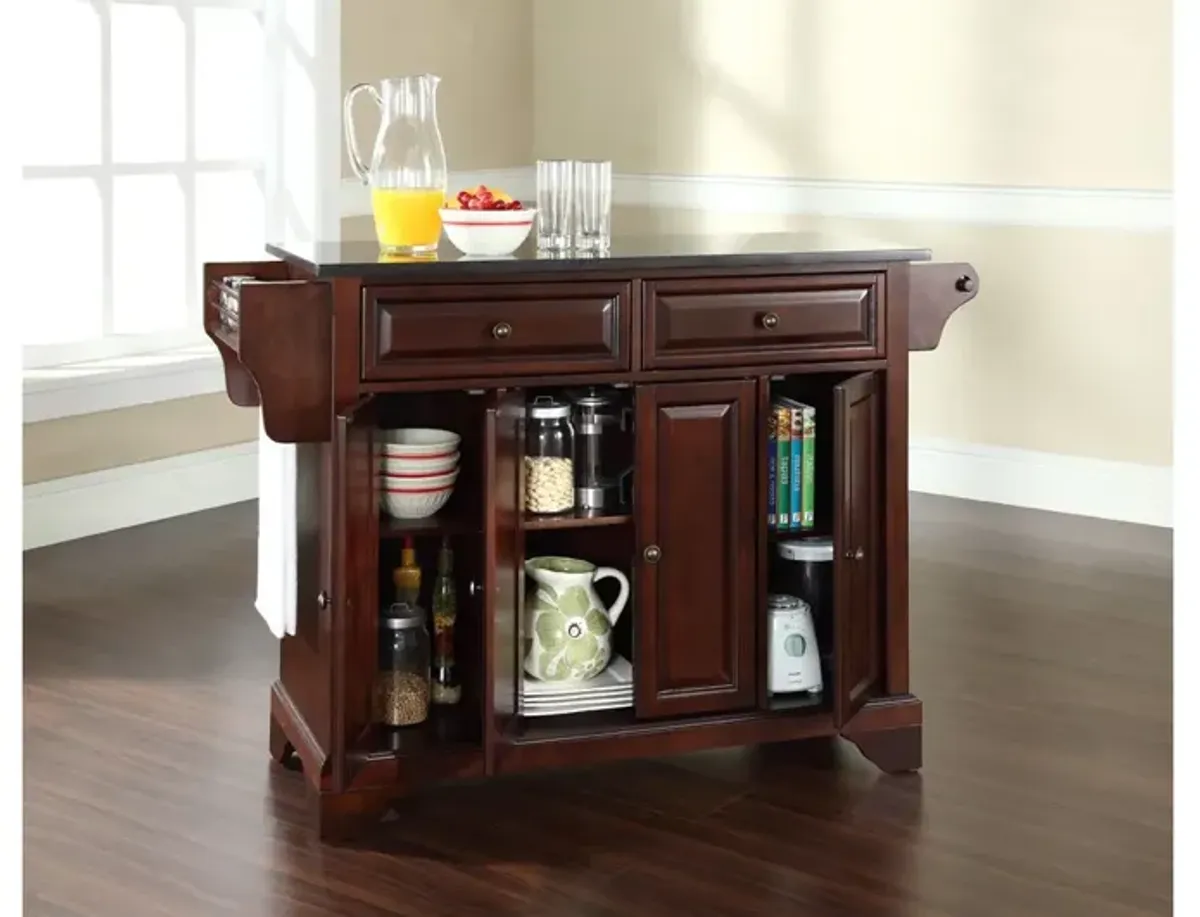 Lafayette Solid Black Granite Top Kitchen Island in Vintage Mahogany