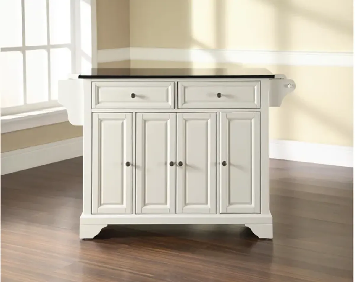 Lafayette Solid Black Granite Top Kitchen Island in White