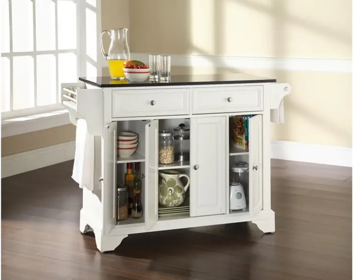 Lafayette Solid Black Granite Top Kitchen Island in White