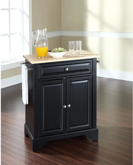 Lafayette Natural Wood Top Portable Kitchen Island in Black