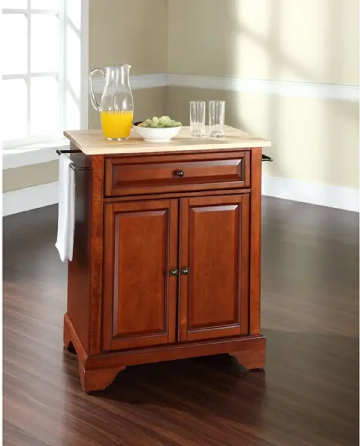 Lafayette Natural Wood Top Portable Kitchen Island in Classic Cherry