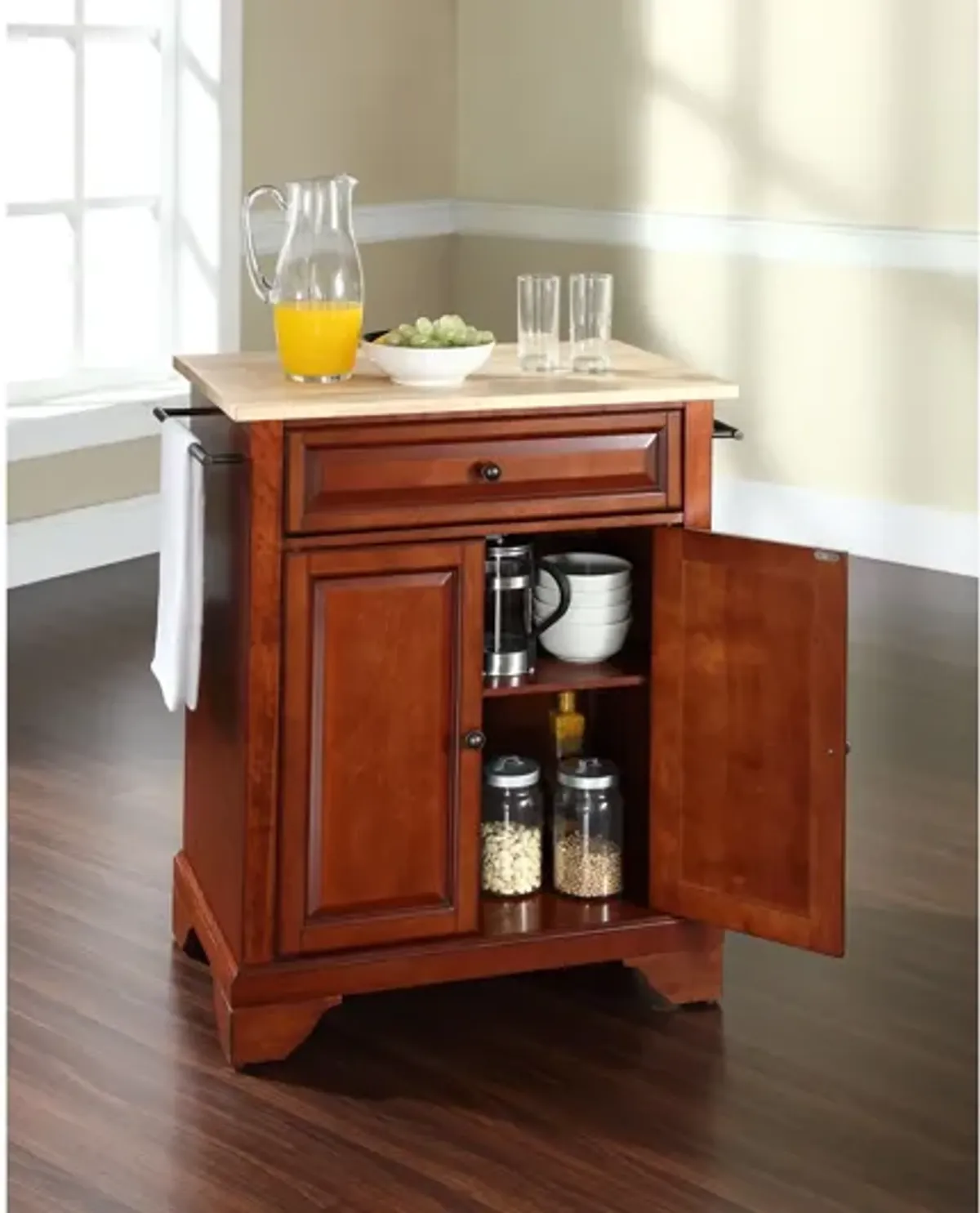 Lafayette Natural Wood Top Portable Kitchen Island in Classic Cherry