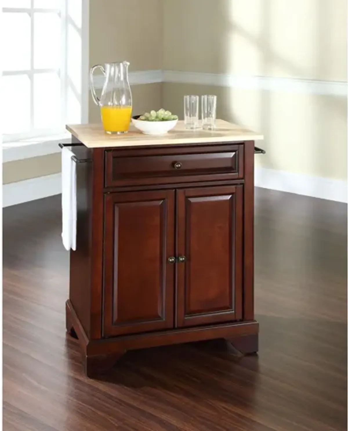 Lafayette Natural Wood Top Portable Kitchen Island in Vintage Mahogany