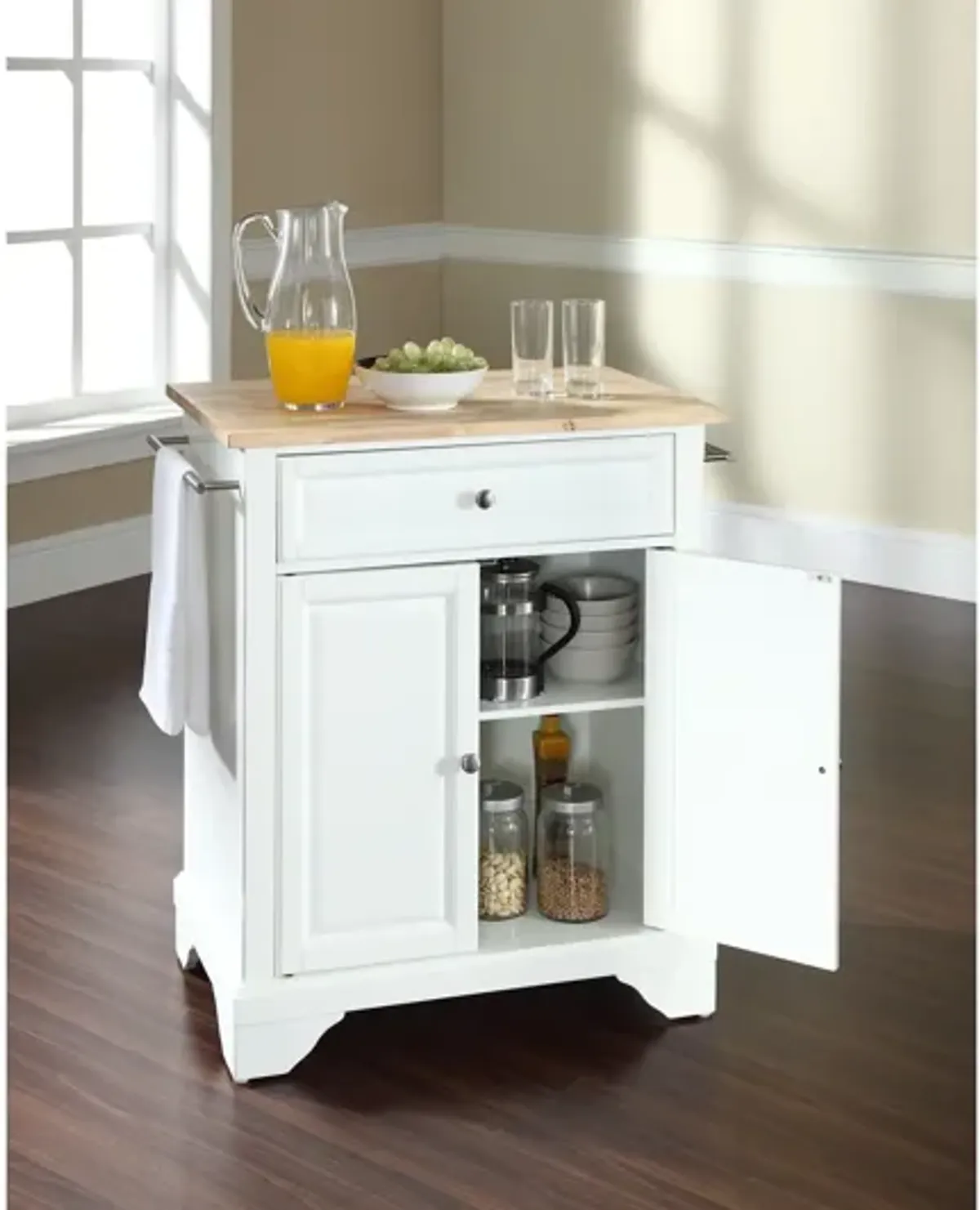 Lafayette Natural Wood Top Portable Kitchen Island in White