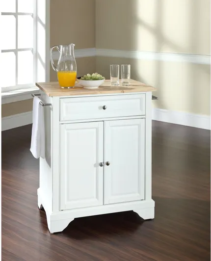 Lafayette Natural Wood Top Portable Kitchen Island in White