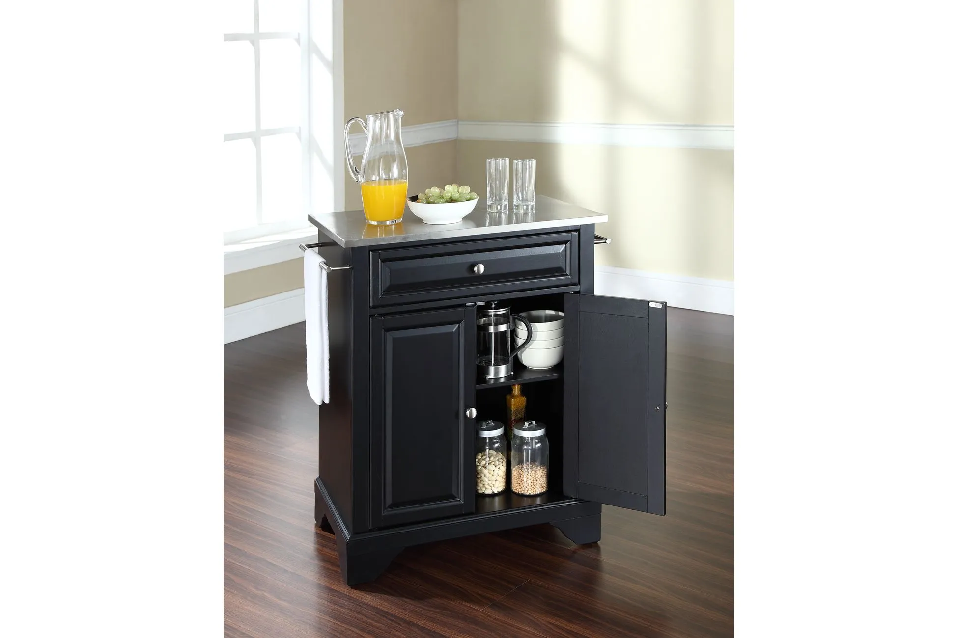 Lafayette Stainless Steel Top Portable Kitchen Island in Black