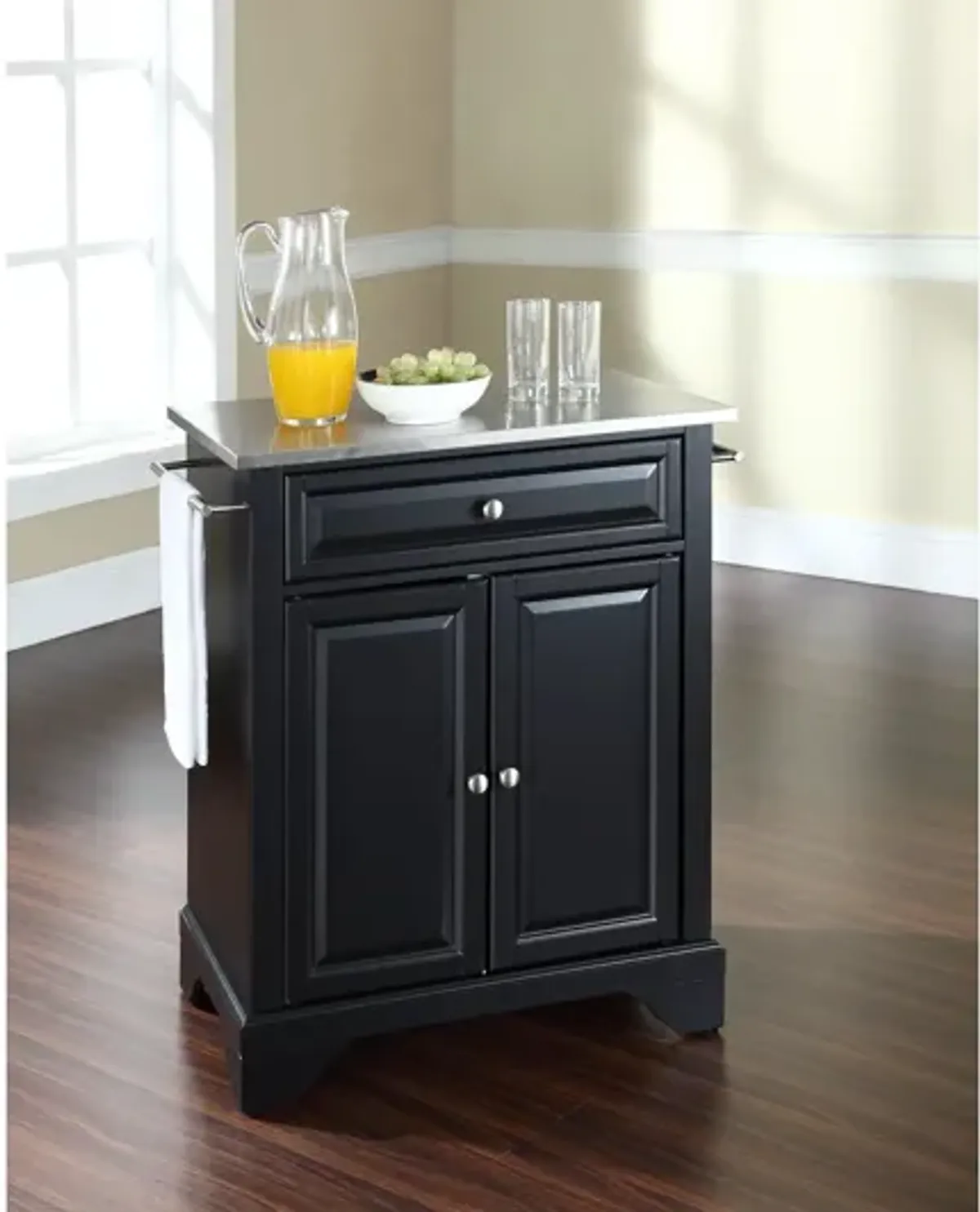 Lafayette Stainless Steel Top Portable Kitchen Island in Black