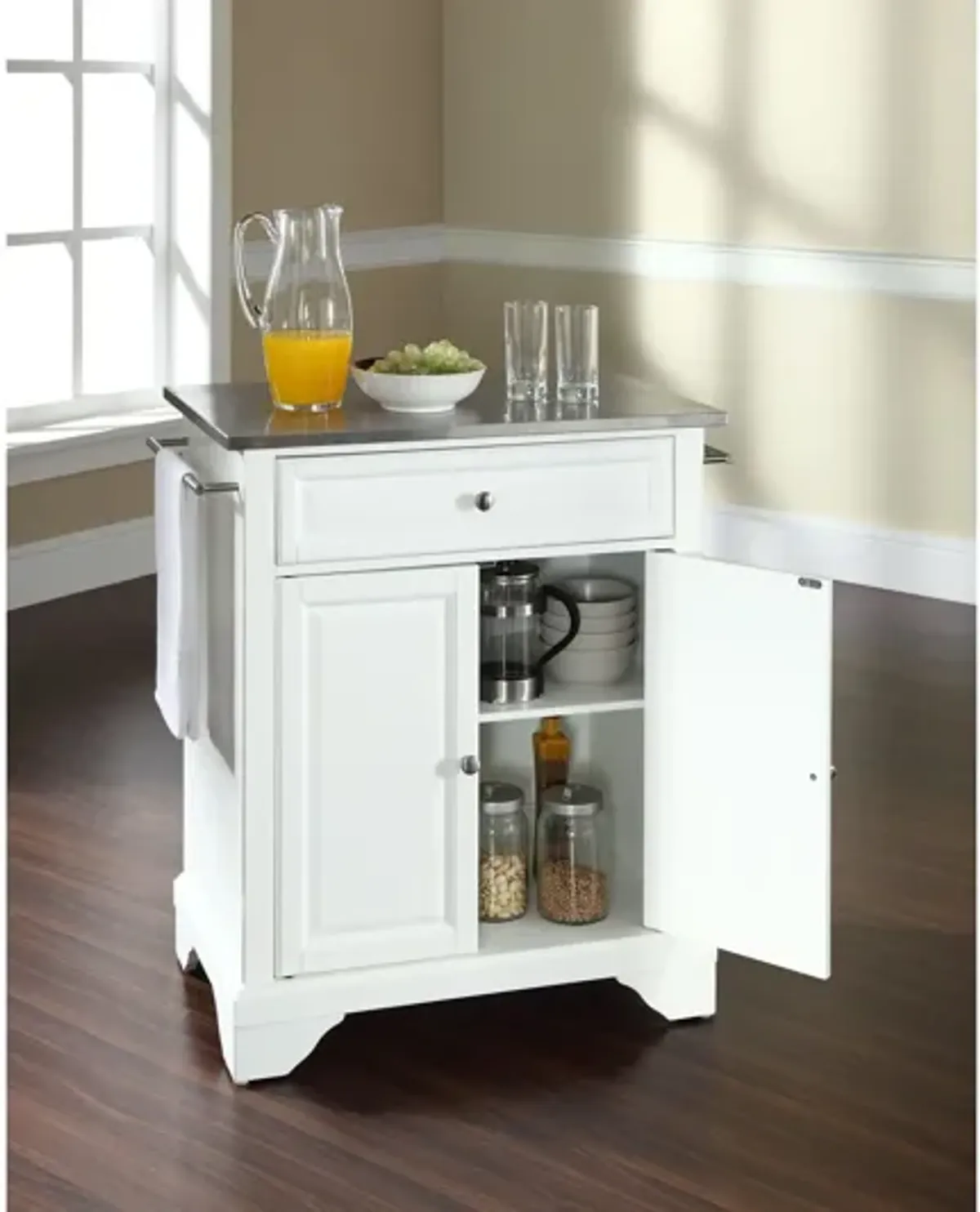 Lafayette Stainless Steel Top Portable Kitchen Island in White