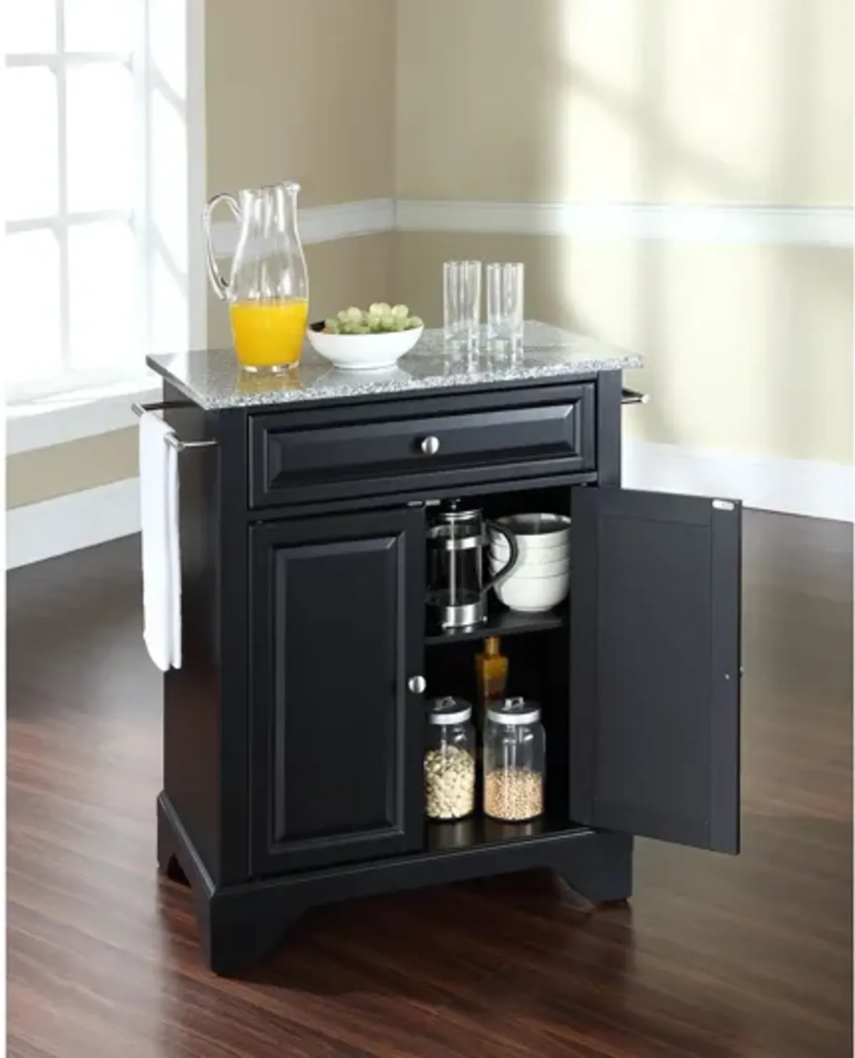 Lafayette Solid Granite Top Portable Kitchen Island in Black