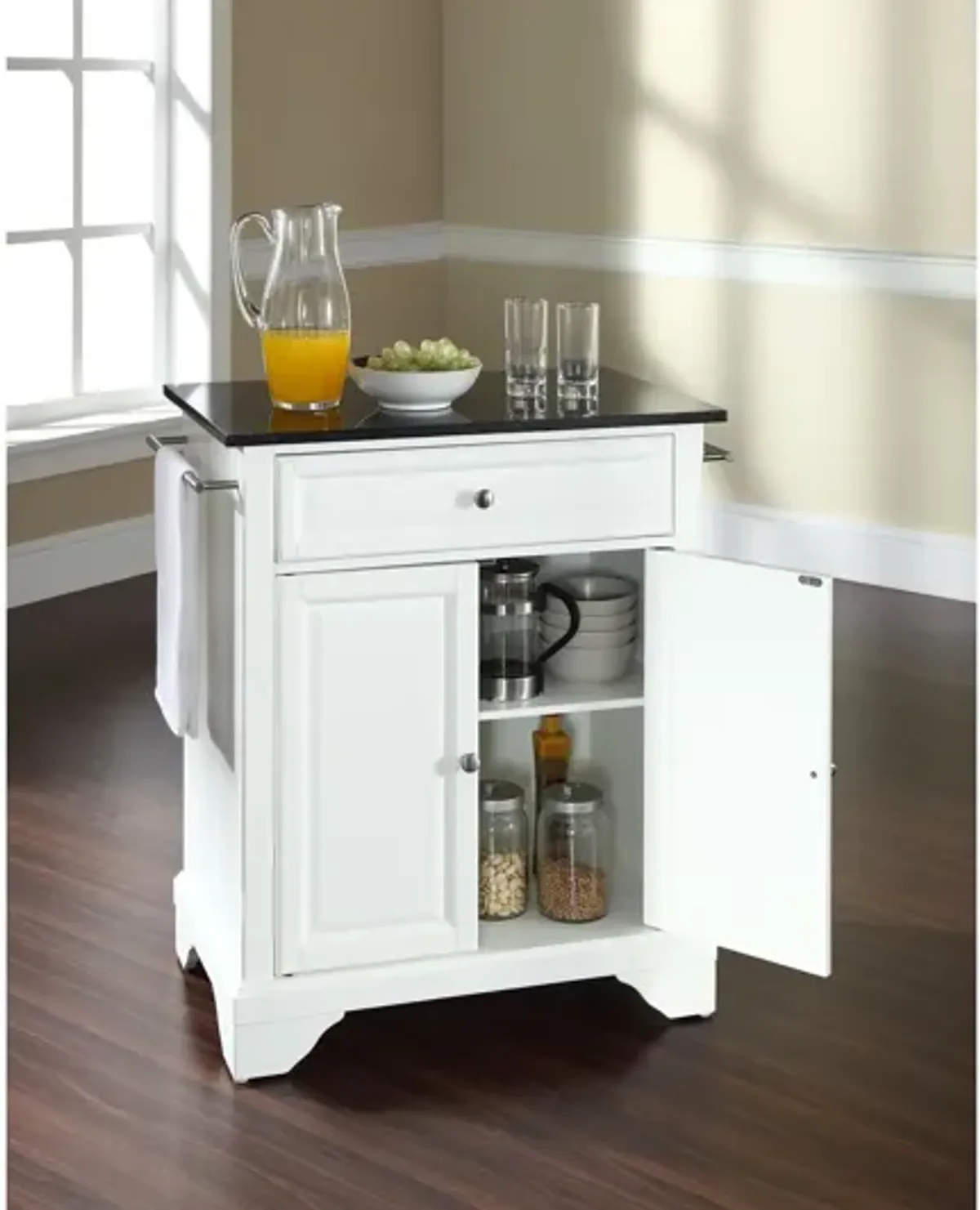 Lafayette Solid Black Granite Top Portable Kitchen Island in White