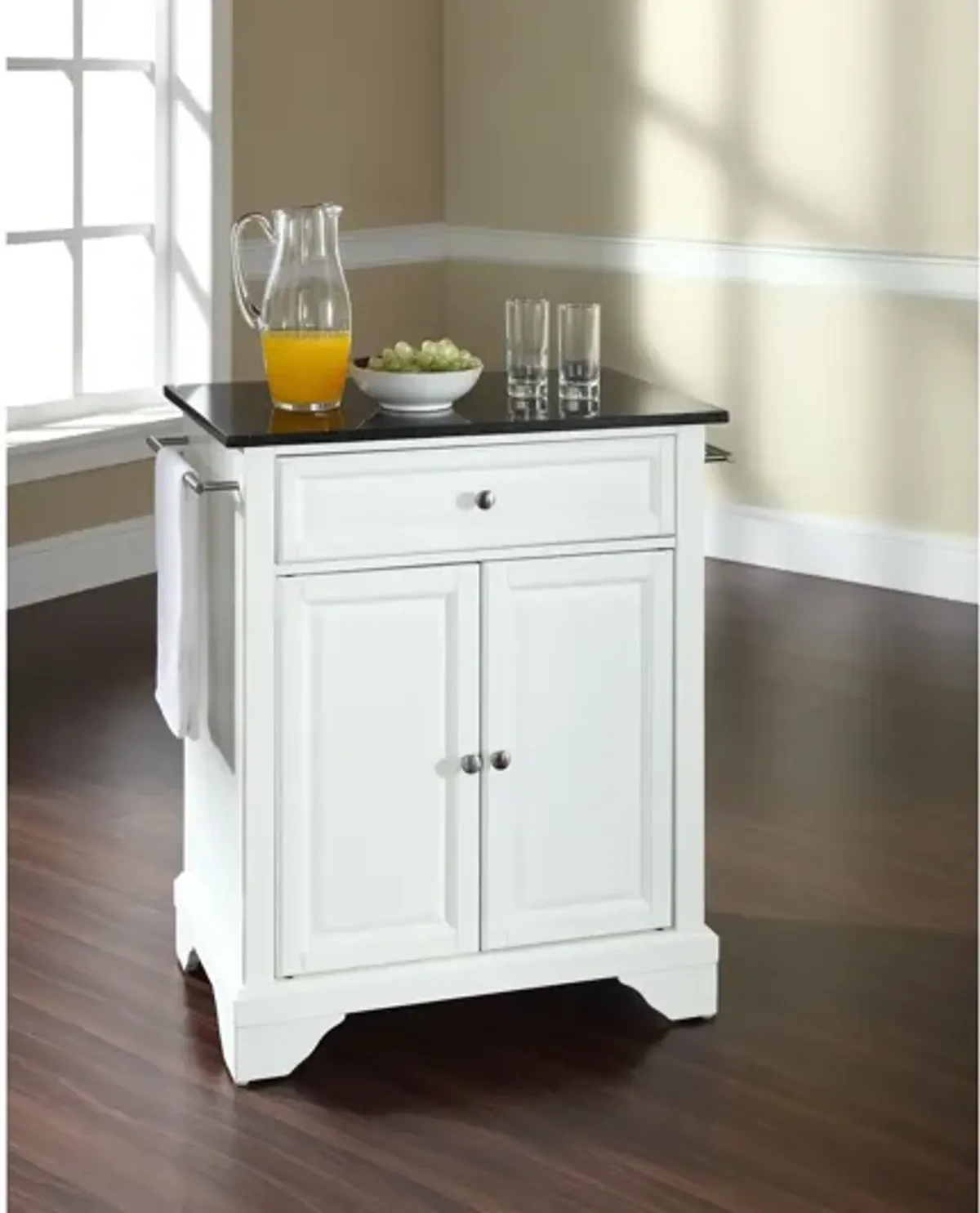 Lafayette Solid Black Granite Top Portable Kitchen Island in White