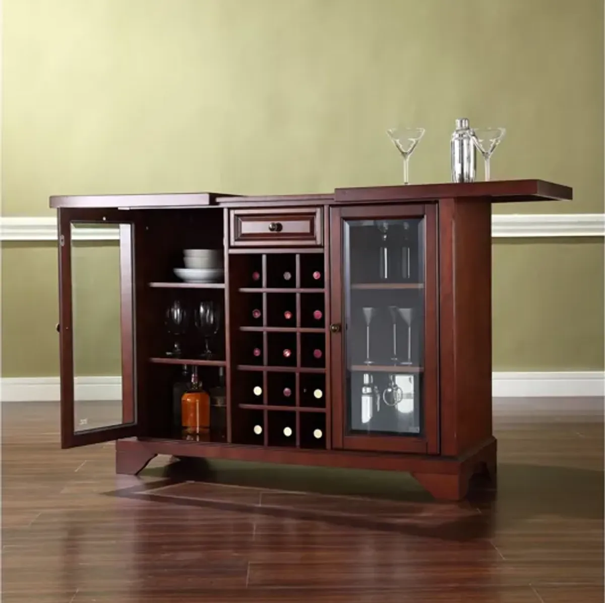 Lafayette Sliding Top Bar Cabinet in Vintage Mahogany