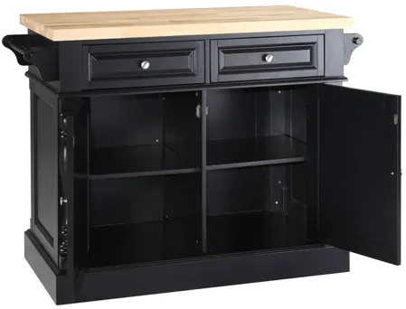 Oxford Butcher Block Top Kitchen Island in Black