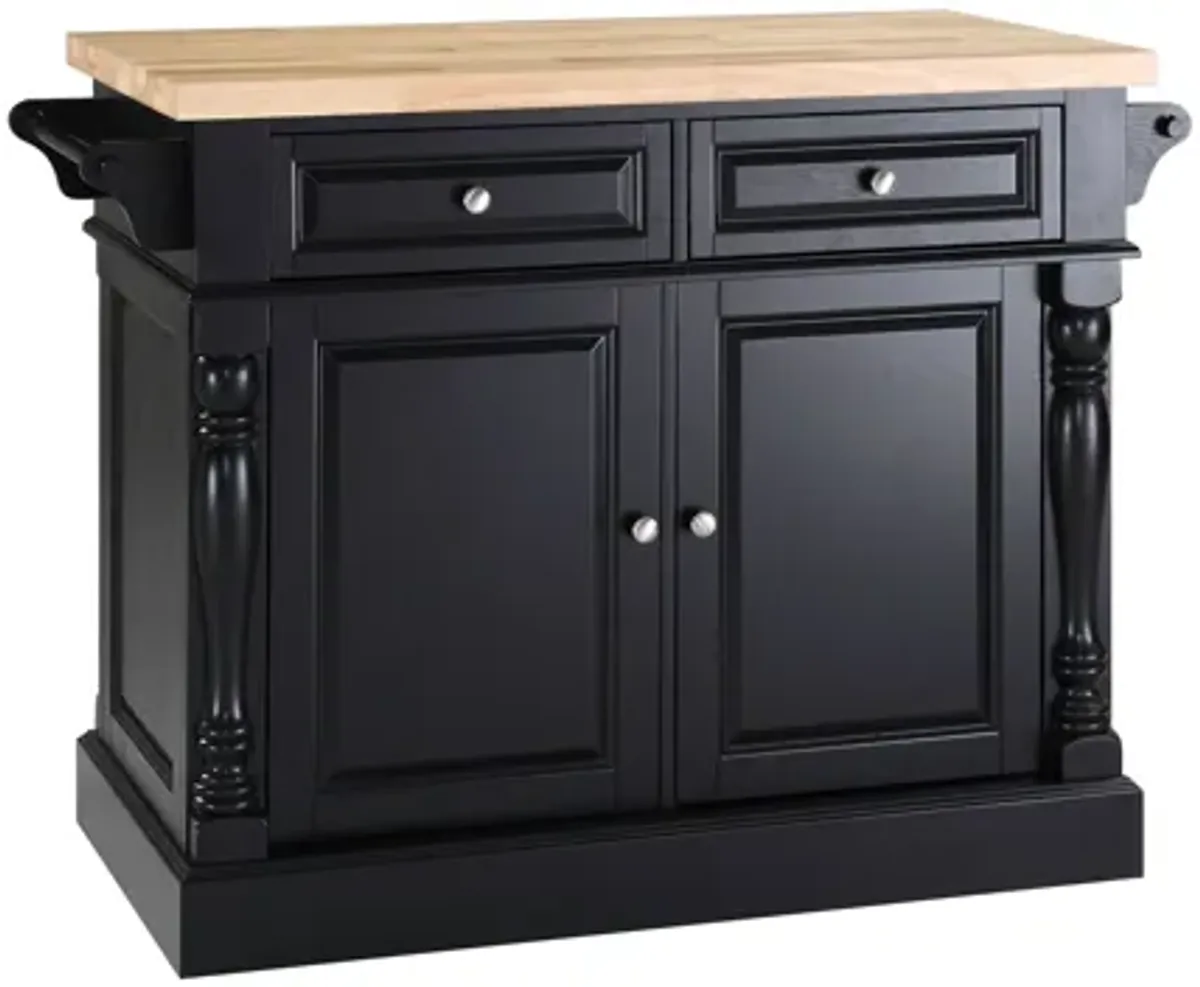 Oxford Butcher Block Top Kitchen Island in Black