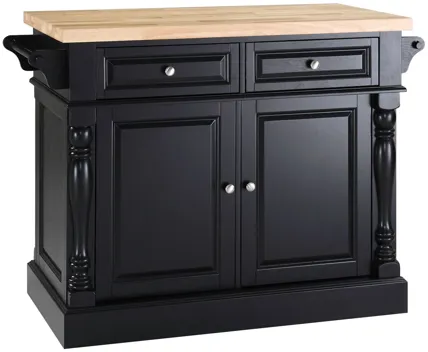 Oxford Butcher Block Top Kitchen Island in Black