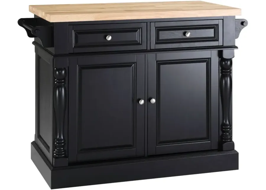 Oxford Butcher Block Top Kitchen Island in Black