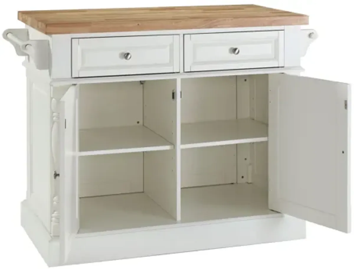 Oxford Butcher Block Top Kitchen Island in White