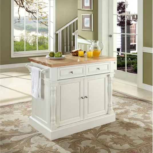 Oxford Butcher Block Top Kitchen Island in White