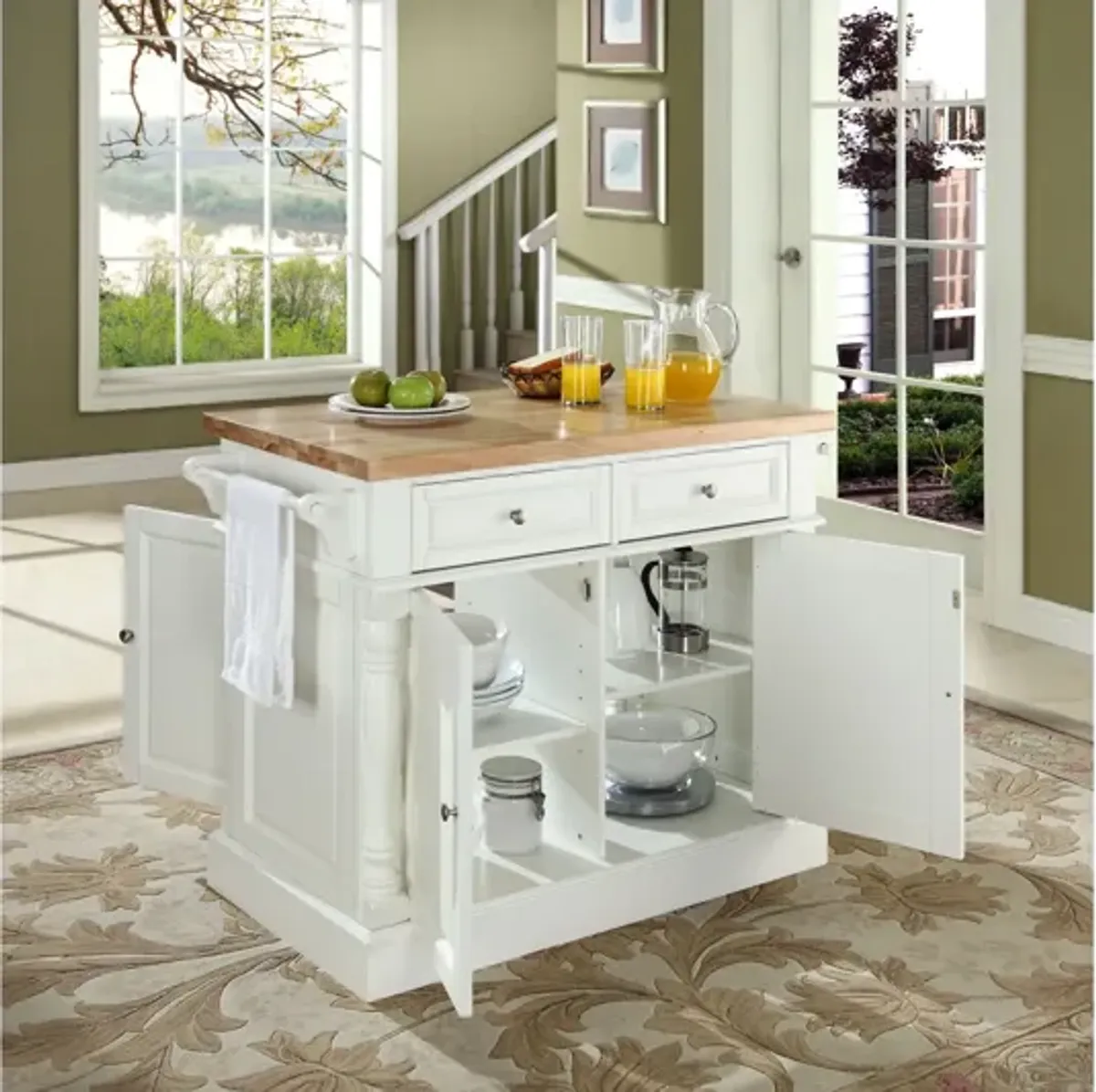 Oxford Butcher Block Top Kitchen Island in White