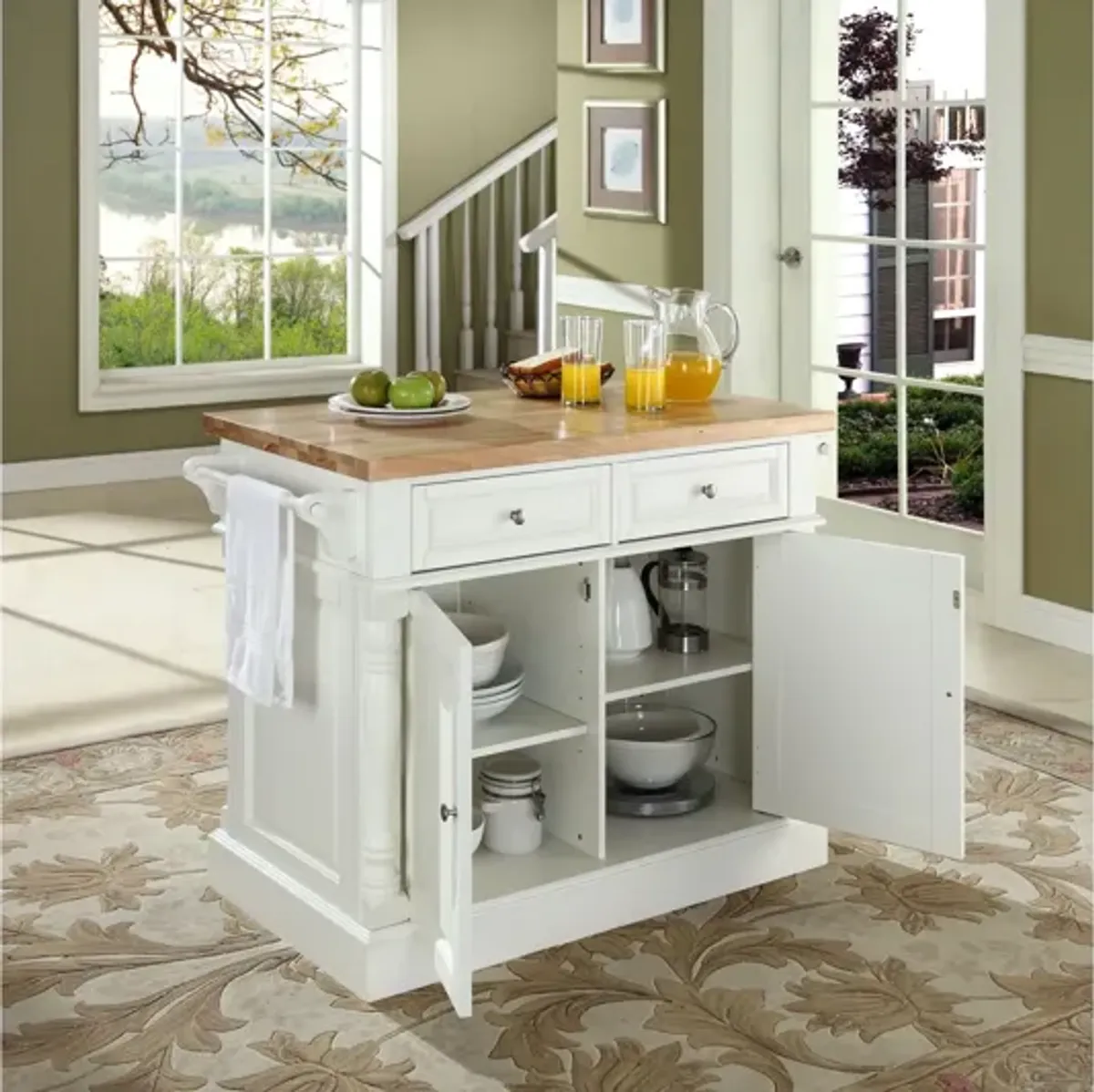 Oxford Butcher Block Top Kitchen Island in White