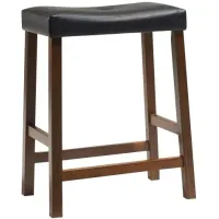 Upholstered Saddle Seat Bar Stool in Cherry, Set of 2