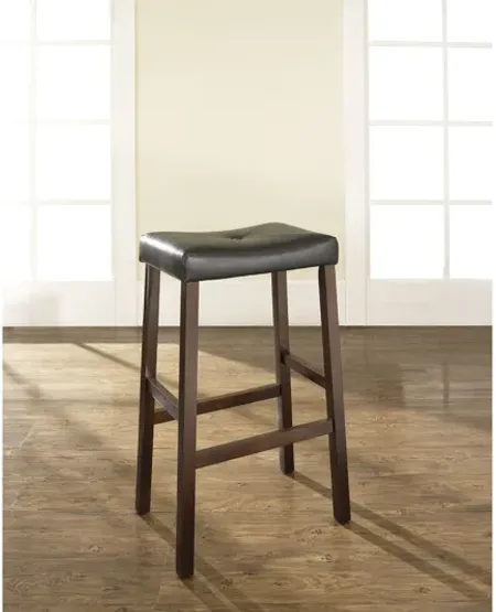 Upholstered Saddle Seat Bar Stool in Mahogany with 29 Inch Seat Height Set of Two