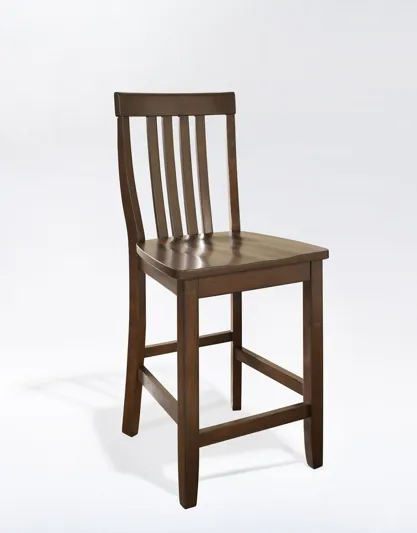 School House Bar Stool in Vintage Mahogany, Set of Two