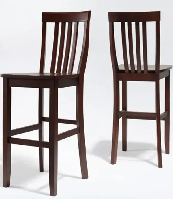 School House Bar Stool in Mahogany, Set of Two