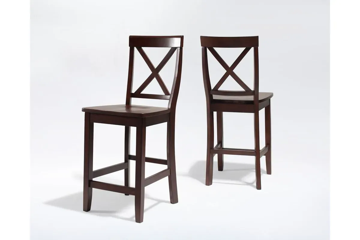 X-Back Bar Stool in Vintage Mahogany, Set of Two