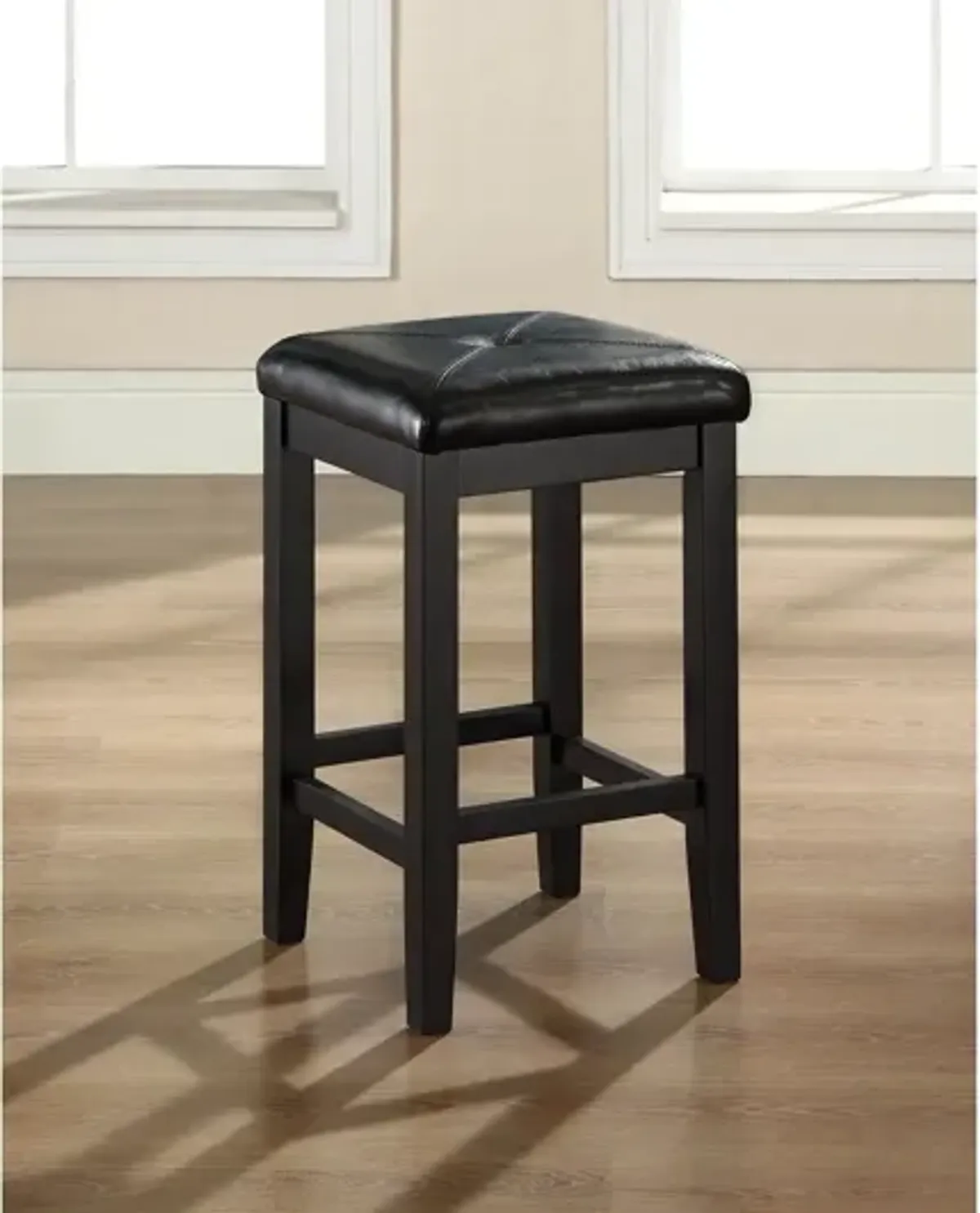 Upholstered Square Seat Bar Stool in Black, Set of 2