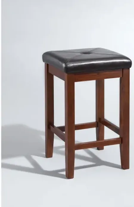 24" Upholstered Square Seat Bar Stool in Mahogany, Set of 2