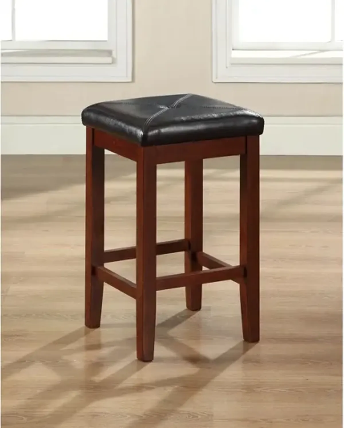 24" Upholstered Square Seat Bar Stool in Mahogany, Set of 2