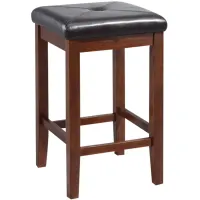 24" Upholstered Square Seat Bar Stool in Mahogany, Set of 2