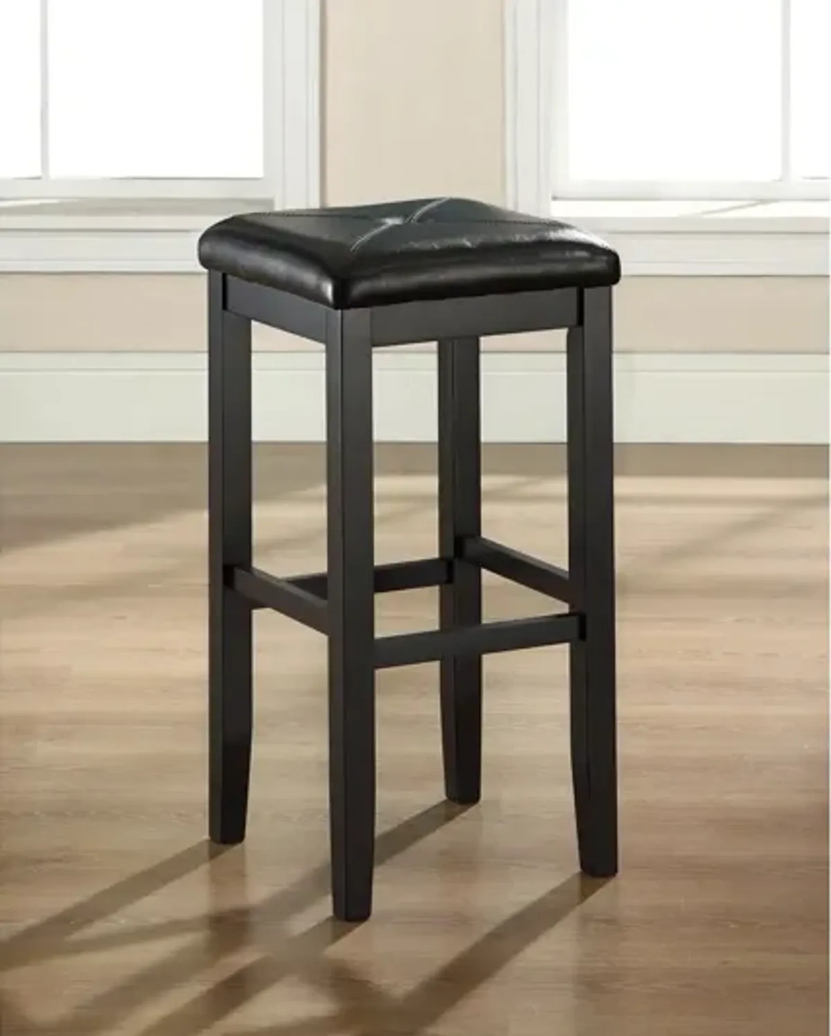 Upholstered Square Seat Bar Stool in Black, Set of 2